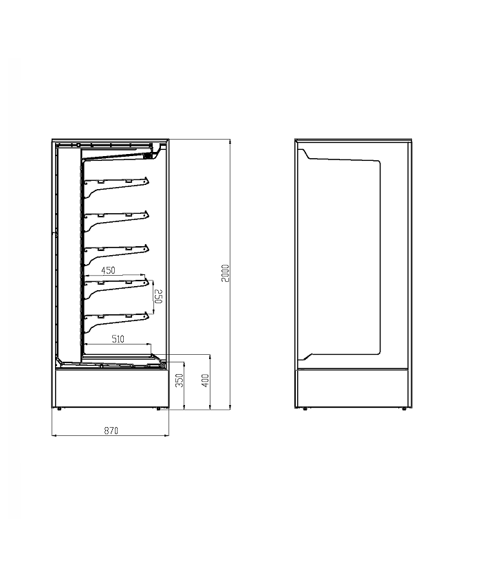Coupe vitrine verticale réfrigérée portes ORION