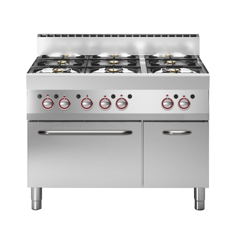 Cuisinière 6 feux sur four gaz + armoire