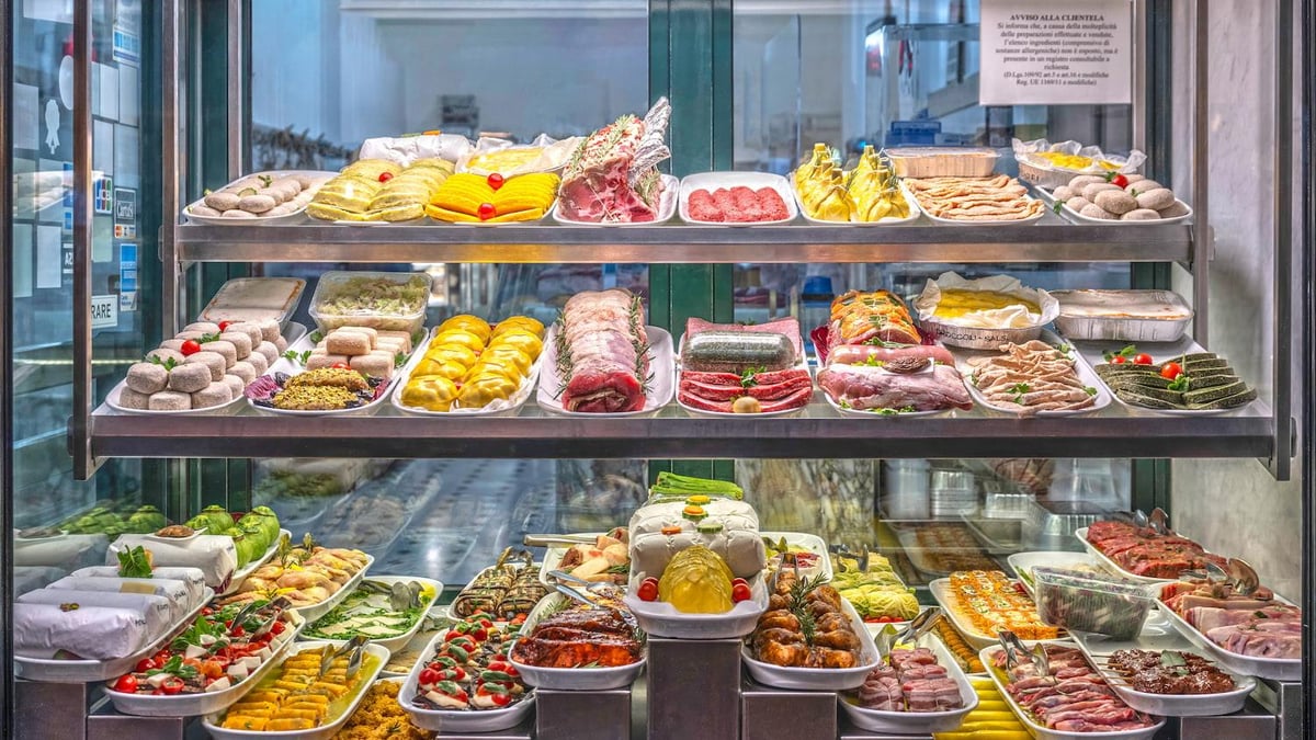 Prepared food display in an italian deli in rome
